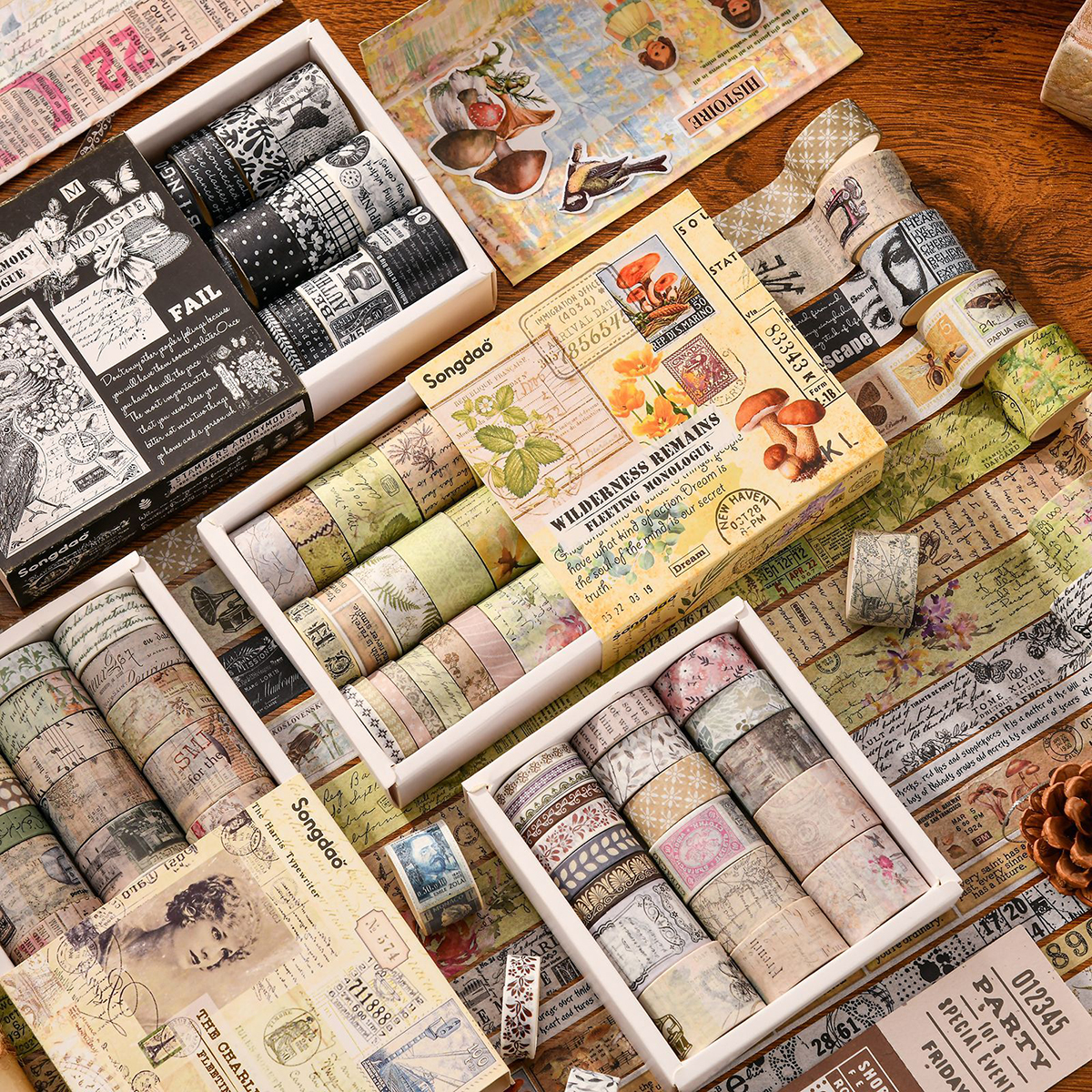 Washi Tape Rolls - 20 Rolls of Vintage Washi Tape