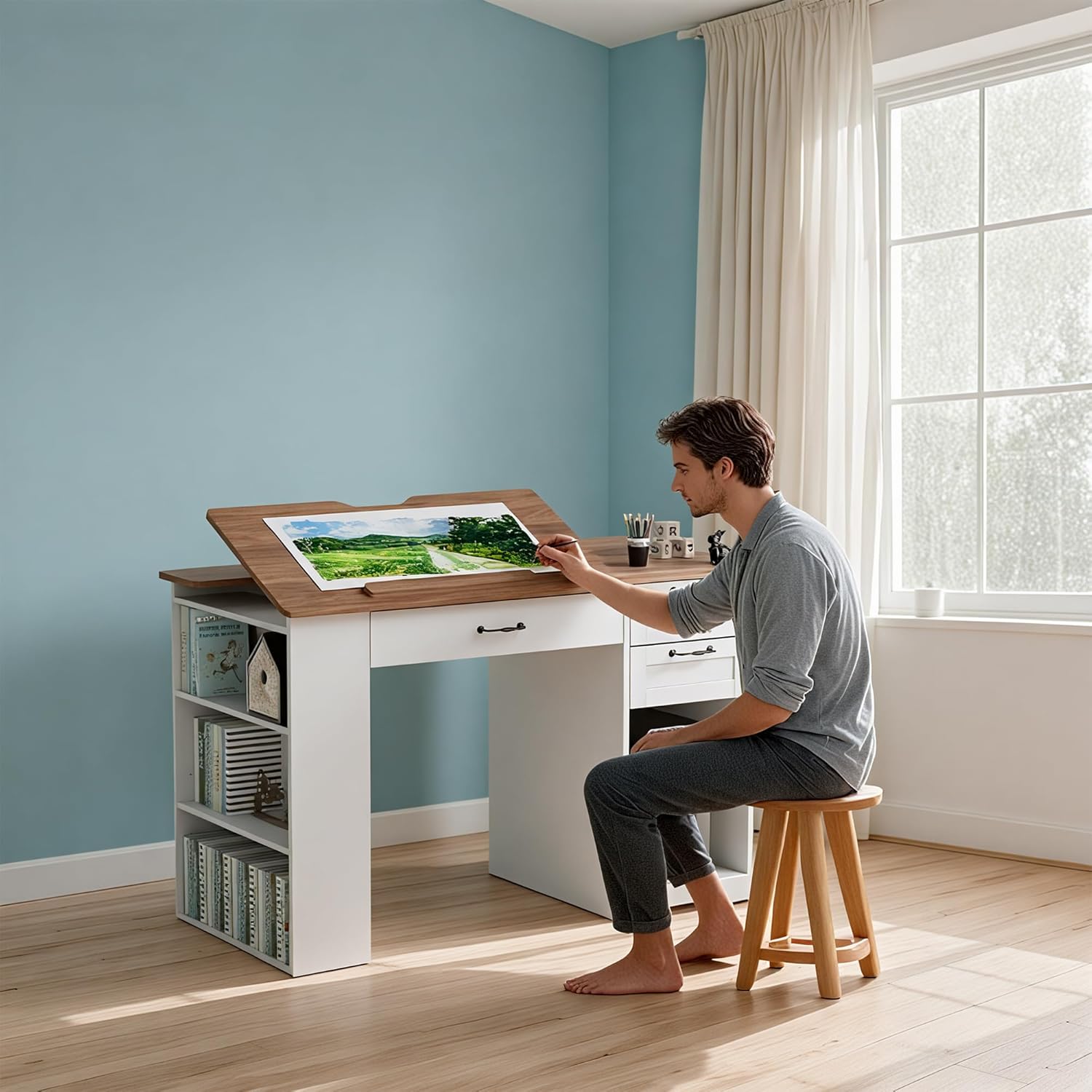 Drafting Table with Storage Ca - Art & Craft Tape 评论和价格