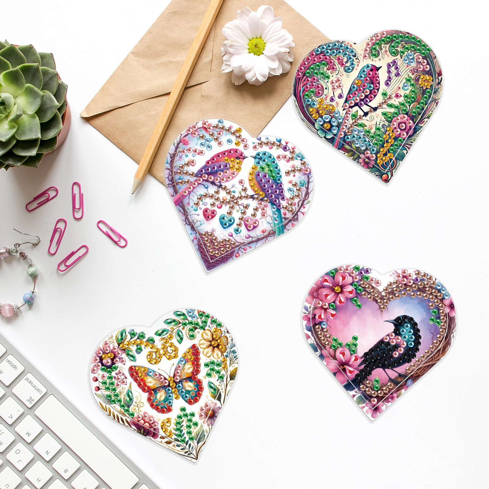 4PCS Diamond Painting Heart Sh - Art Craft Kits 评论和价格