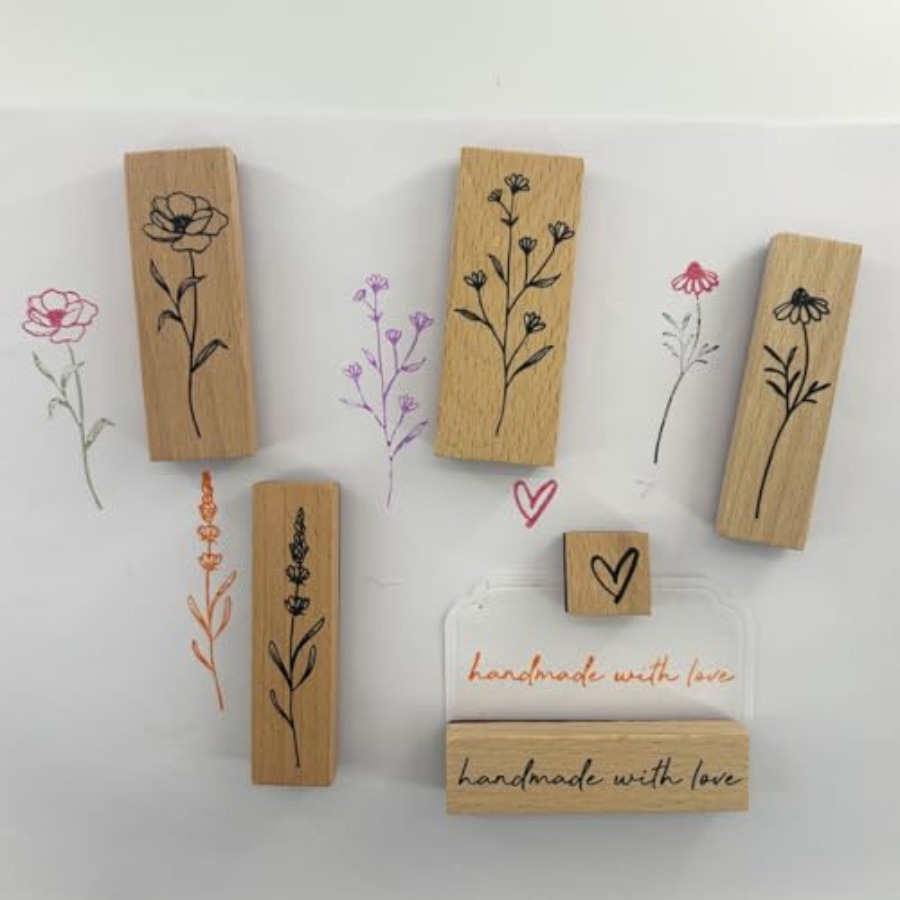 6Pcs Vintage Wood Rubber Stamp - Art Craft Journals 评论和价格