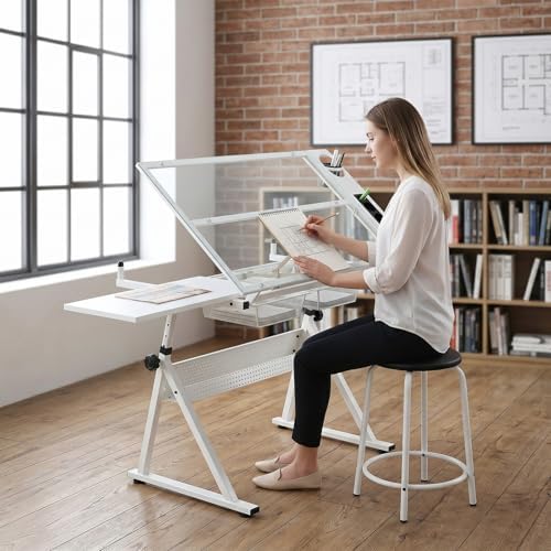 White Drafting Table with Stoo - Art & Craft Tape 评论和价格