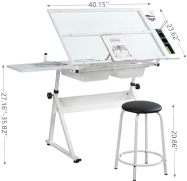 White Drafting Table with Stoo - Art & Craft Tape 评论和价格