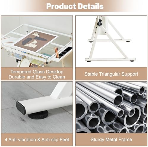 White Drafting Table with Stoo - Art & Craft Tape 评论和价格
