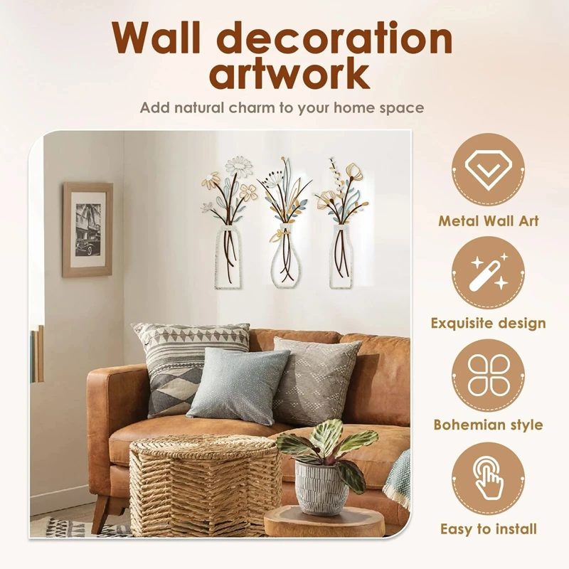 3pcs Metal Flowers Wall Decora - Art Craft Room 评论和价格