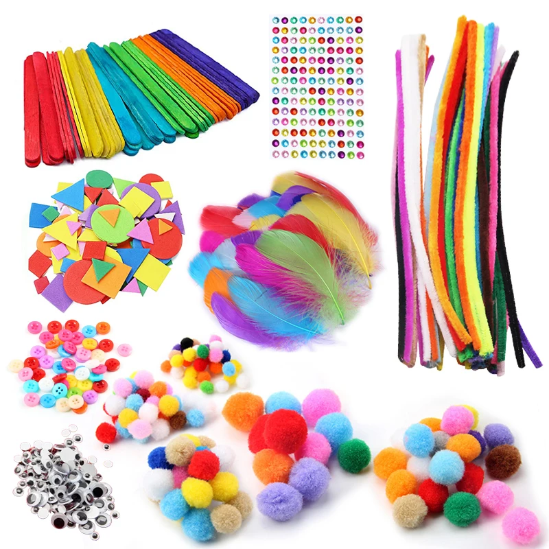 Kids Creative Plush Stick Pomp - Art Craft Rainbow 评论和价格
