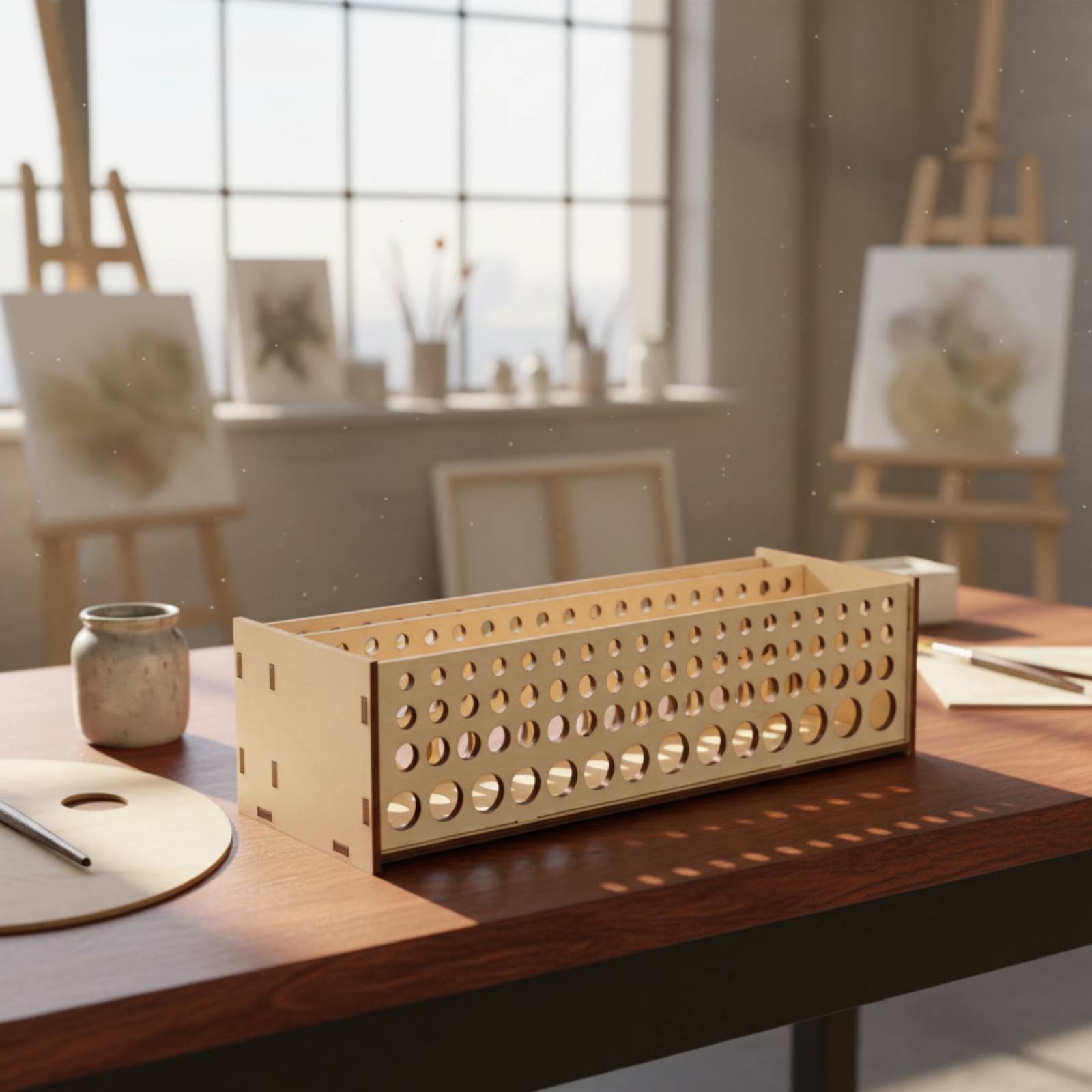 Paint Brush Rack 67 Holes Wood - Art Craft Room 评论和价格