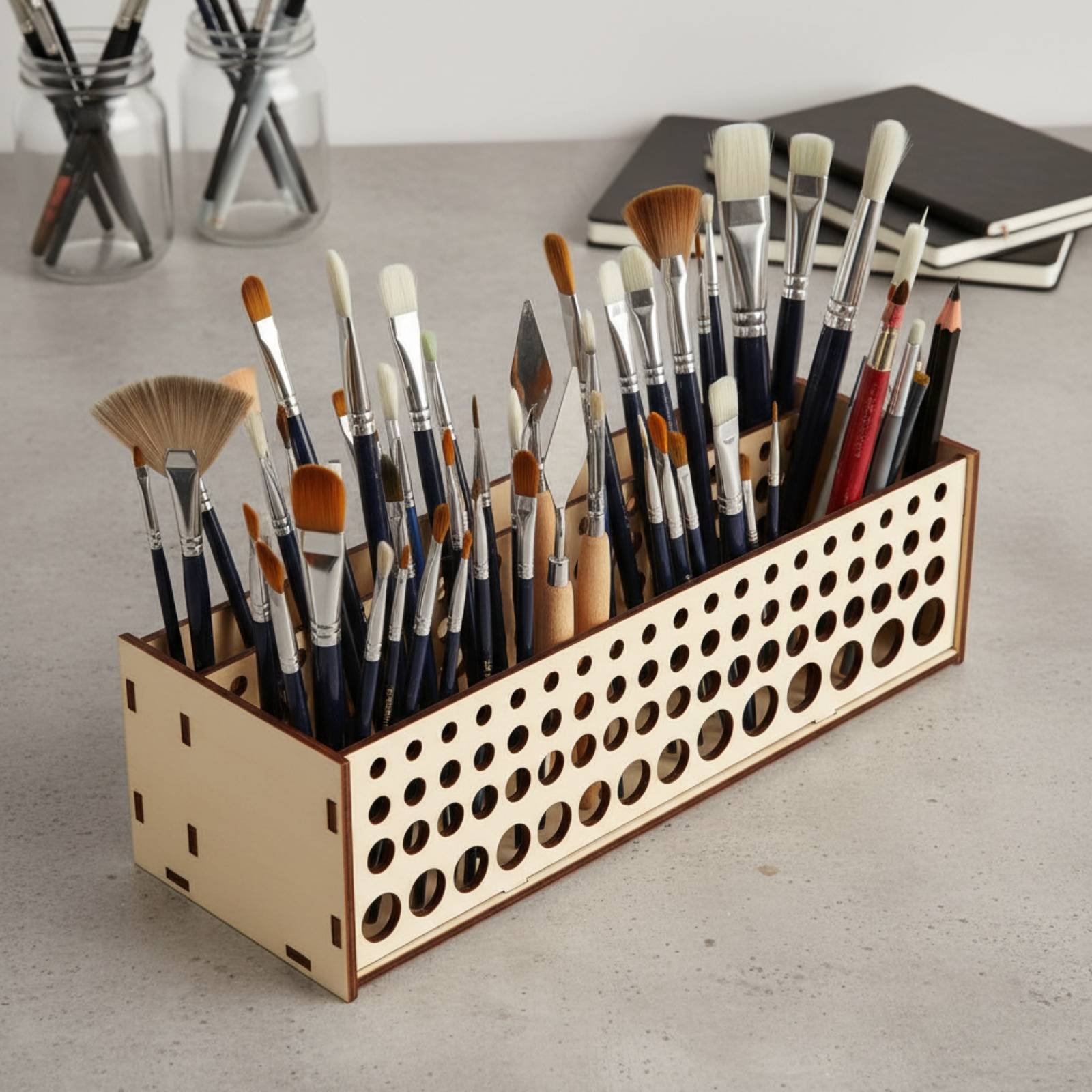 Paint Brush Rack 67 Holes Wood - Art Craft Room 评论和价格