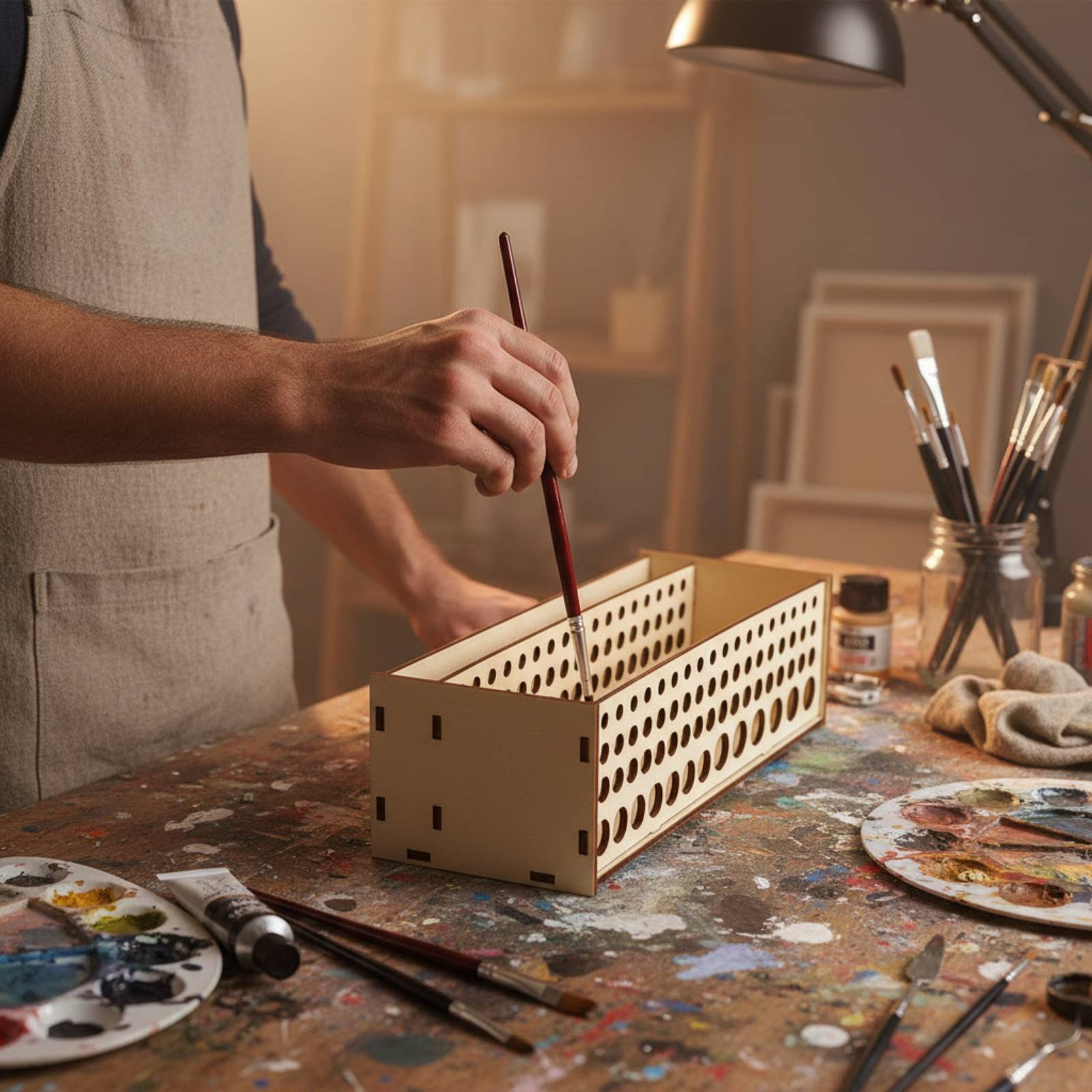 Paint Brush Rack 67 Holes Wood - Art Craft Room 评论和价格
