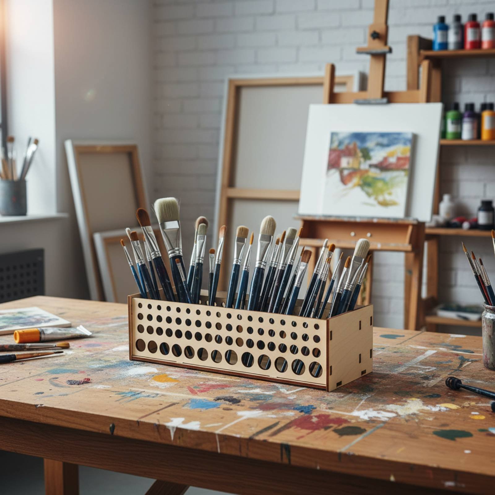 Paint Brush Rack 67 Holes Wood - Art Craft Room 评论和价格